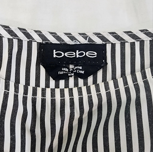 Bebe Gray White Stripes Long Sleeves Drawstring Tie at Waist Size M - Picture 8 of 10